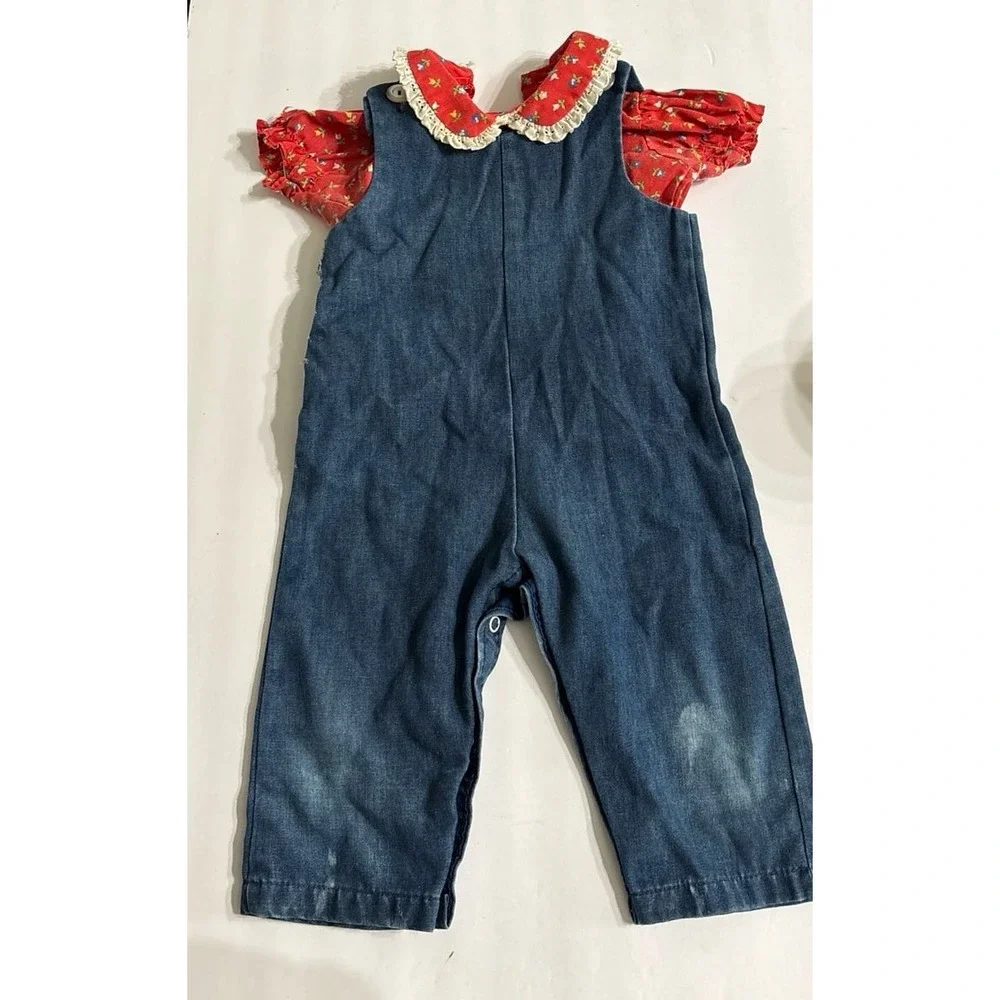 Vintage Baby Girl Denim Overalls with Floral Top (12M) AS IS!